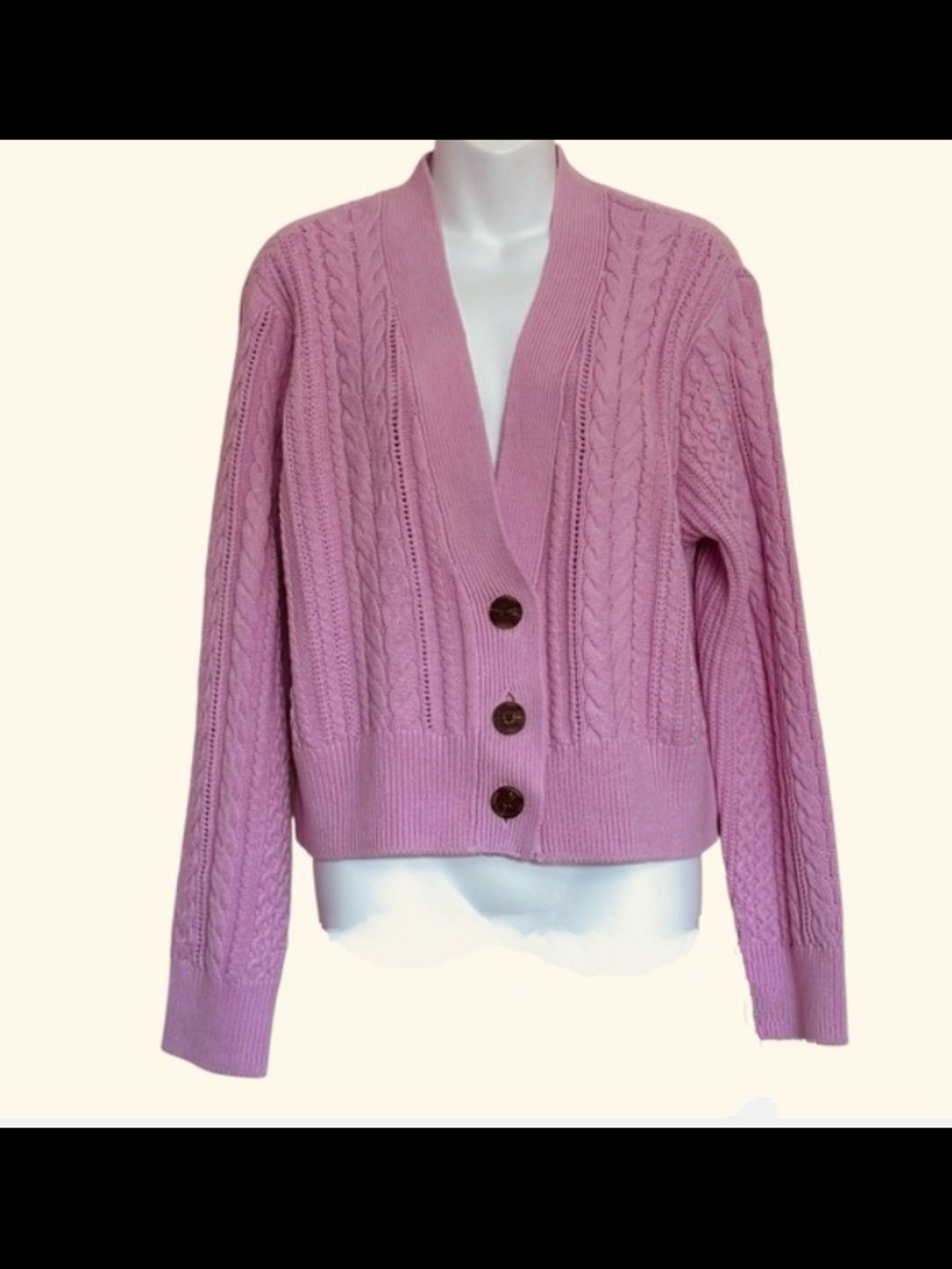 On 34th Pink Cable Knit V-Neck Button Cardigan Sweater